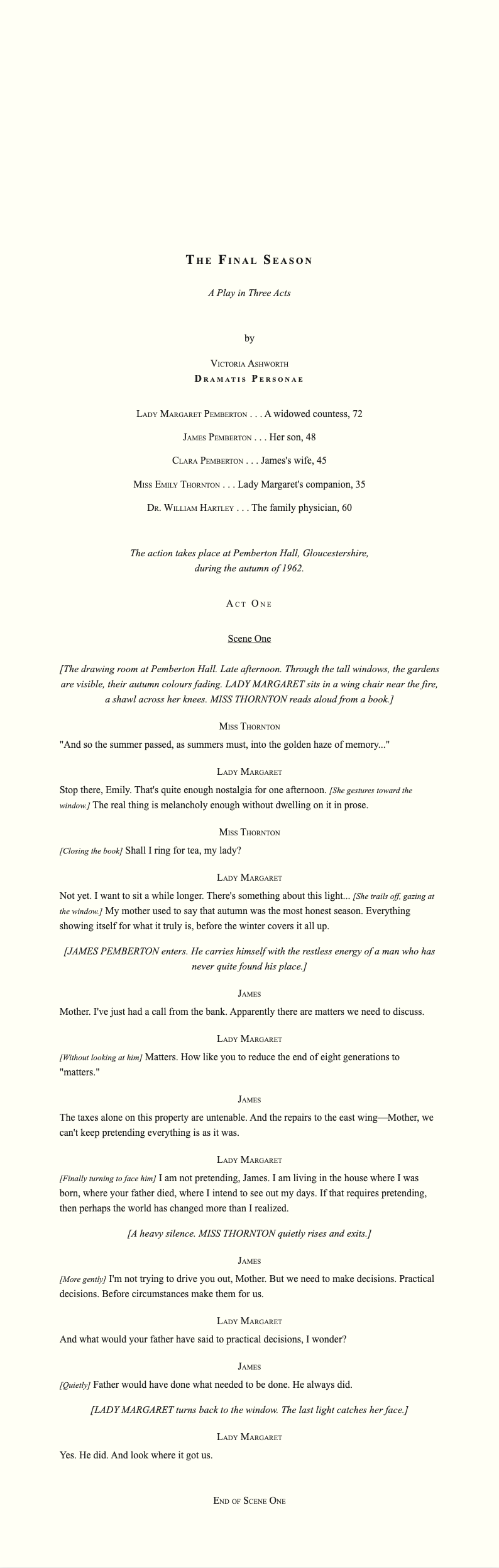 West End formal stage play script